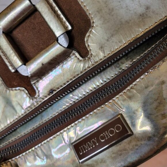 Jimmy Choo Clutch Wristlet Bag Foldover Metallic 11 X 6 Distressed Logo … - Picture 3 of 15